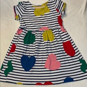 Mini Boden Striped Heart Pattern Kids Dress 6-7Y